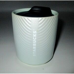 Starbucks Mint Green Pearlescent Ribbed Ceramic‎ Coffee Tumbler Mug 8oz w/lid
